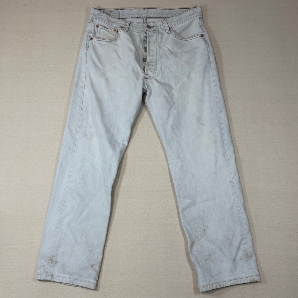 Vintage Levis 501xx White Gray Jeans Mens 32x27 Button Fly Straight Leg